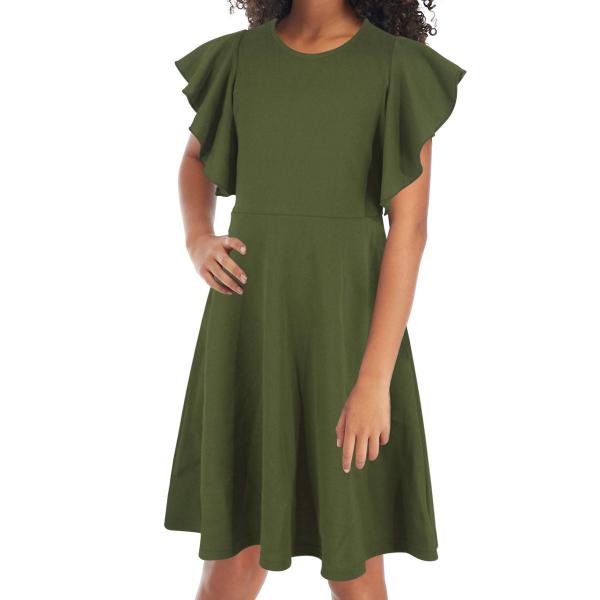 Girl's Flutter Sleeve Stretchy A-Line Swing Flared Skater Party Dress with Pockets for 4-12 Years Kids Skirt Dresses