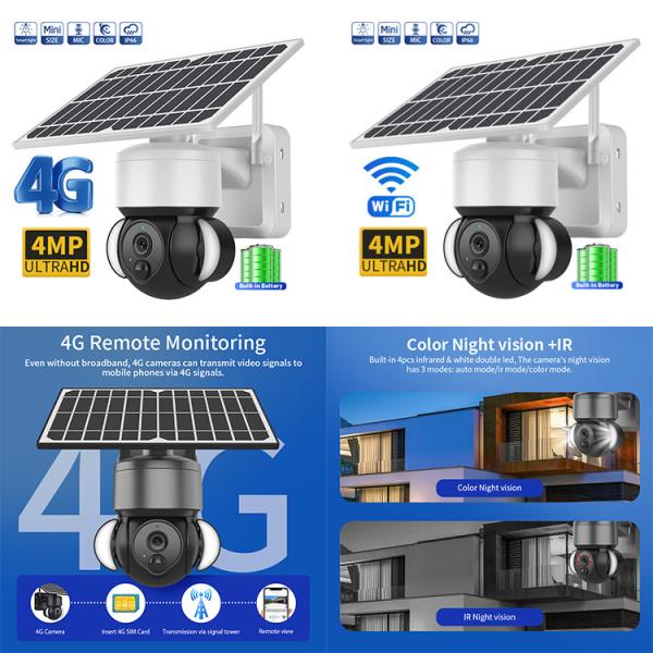 4G солнечная Wifi наружная камера безопасности с солнечной панелью с звуковой и световой сигнализацией