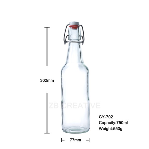 Logo Embossing Beer Glass Bottle 750ml Swing Cap Packaging Container 550g CY-702