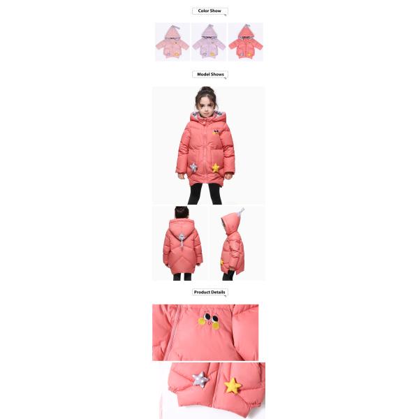 Fashion Winter Pink Hooded Cute Children Duck Down Filled Jacket Warmest 3T 4T Kids Girls Coat