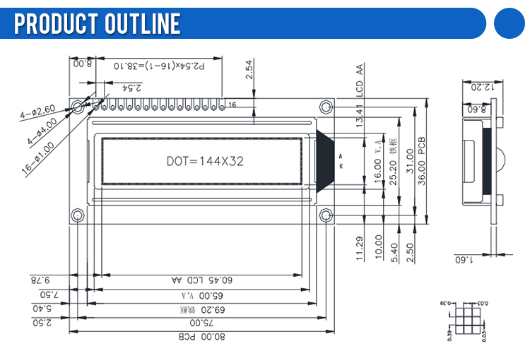 Blue Film 14432F 80X36X12.2MM Serial SPI/Parallel Graphics 5V LCD Module Display LCM ST7920/AIP31020