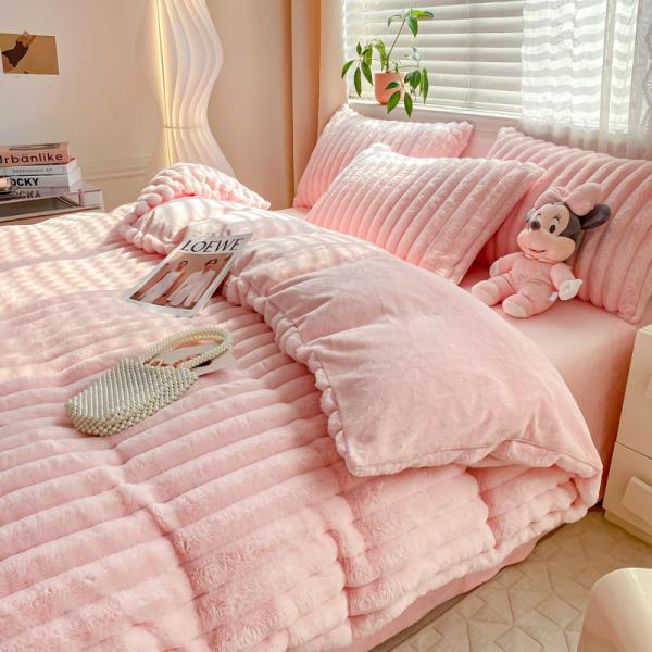 Горячий пушистый дизайн кролик фальшивое меховое пушистое плюшевое теплое одеяло для одеяла четырехкомпонентное одеяло