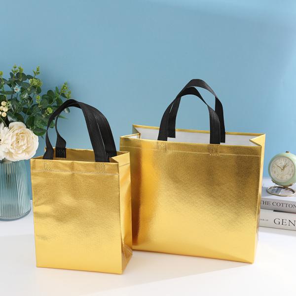 Customized Color Non-Woven Laminated Shopping Bag with Golden Color and Handle Length