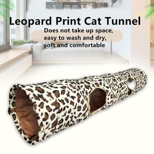 Plush Leopard Print Single Pass Cat Tunnel Funny Cat With Sound Paper Soft Foldable Cat Channel Pet Cat Toy