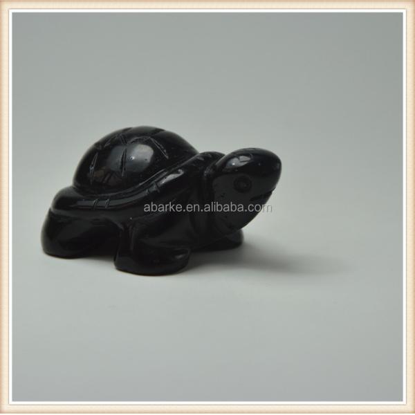 Gemstone Black Obsidian Turtle Carved Stone Animal for Love Theme Decorations