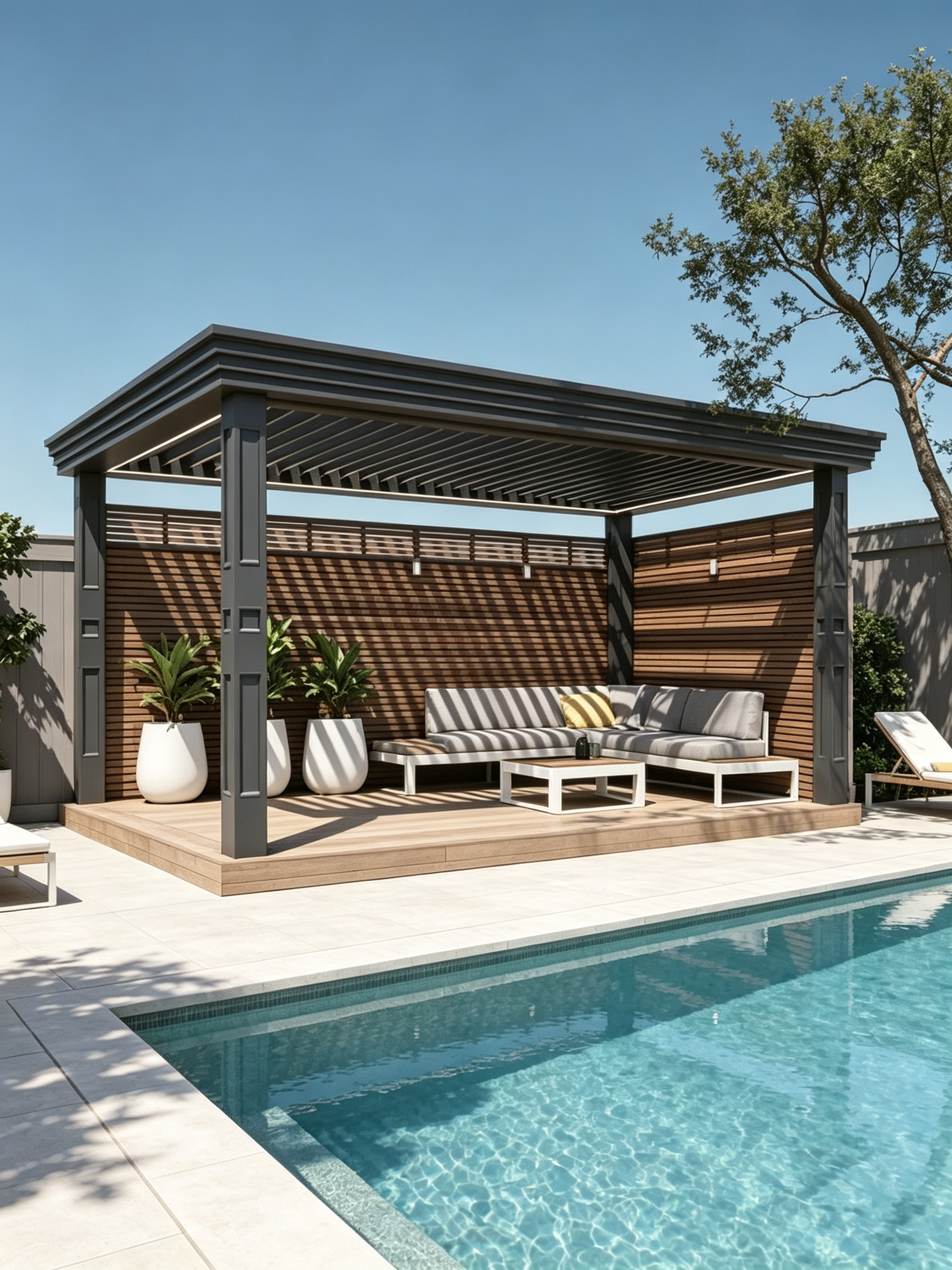 Custom Size Motorized Louvered Pergola with 304 Stainless Steel Hardware and T6-T5 Aviation-grade Aluminum Alloy