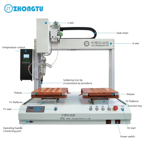 Double Platform Automatic Soldering Machine with 0.6~1.5mm Solder Wire and ±0.02mm Repeat Accuracy for PCB Circuit Boards