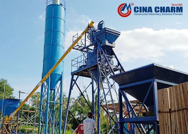 HZS50 concrete batching plant stationary hopper lift mini cement concrete mixing plant with batching bins