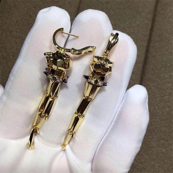 C Cheetah Earrings - showing the charm of courage, naughty or docile .18K gold, lacquer, diamond, shafle garnet, Onyx