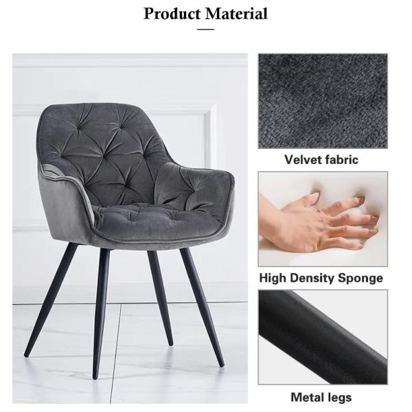 Chaise à manger tapissée en velours nordique avec des jambes en métal