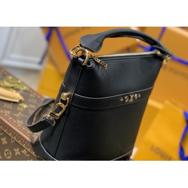 Small Genunie Black Printing Linning 25cm Cowhide Bucket Bag Handhold