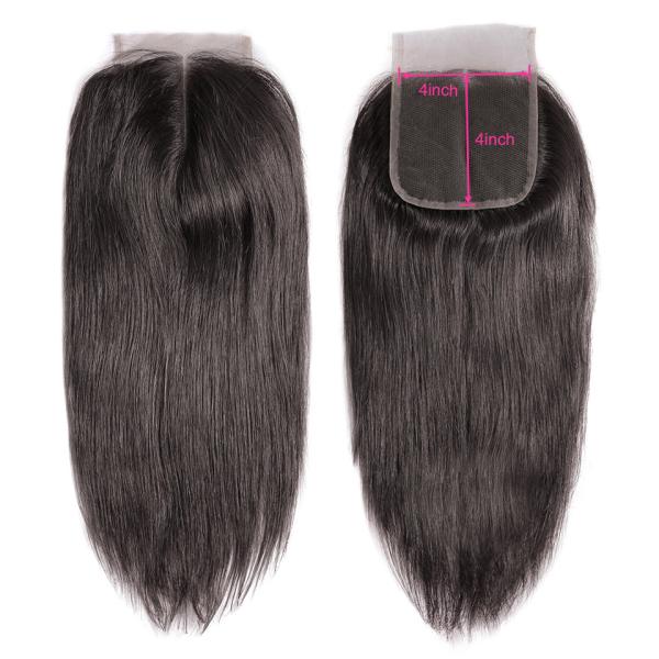 Extensões brasileiras do cabelo humano do Virgin/3 pacotes de cabelo humano com fechamento de 4 x 4 laços