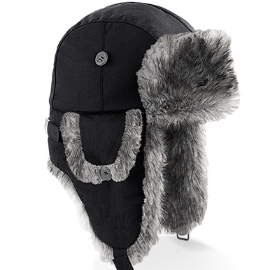 Strings Buckle Mens Russian Trapper Hat , Black / Grey Fur Mens Wool Hats For Winter