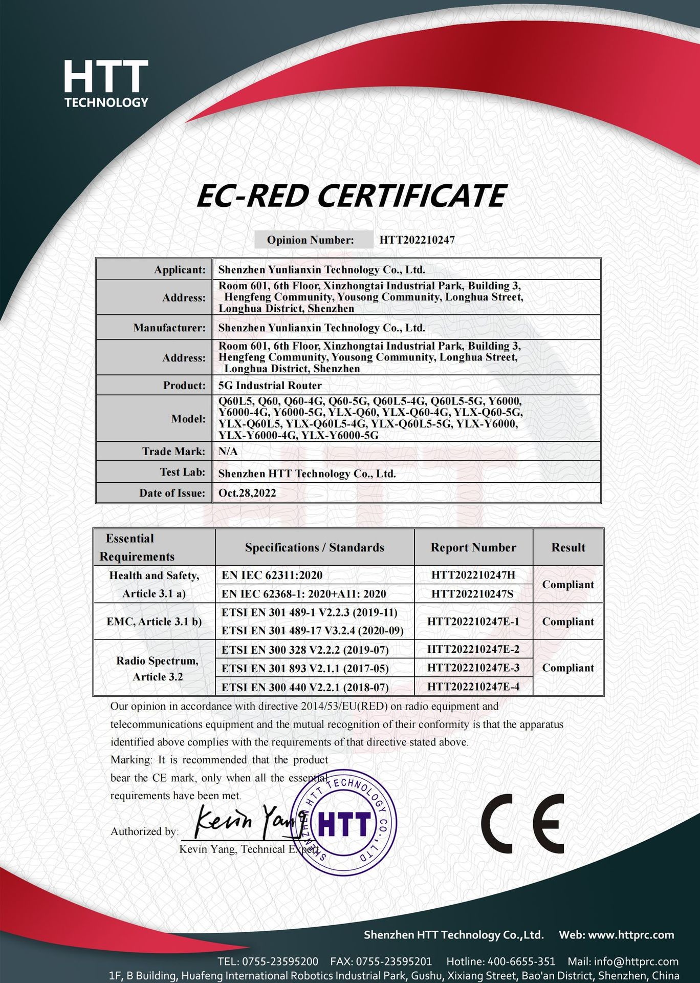 Shenzhen Yunlianxin Technology Co., Ltd Сертификации