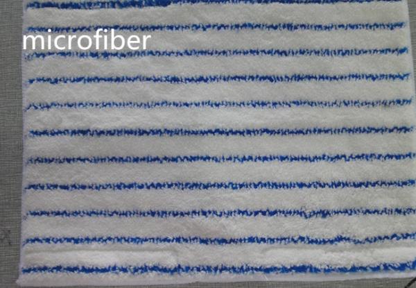 White Stripe Woven Coral Fleece Self adhensive Microfiber Wet Mop Pads 30 * 40cm