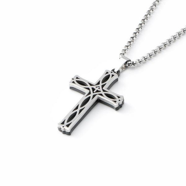 New stainless steel jewelry with fashionable and personalized patterns, hollowed out necklace, simple men's cross pendant