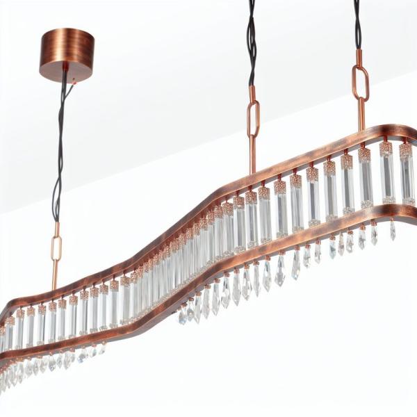 Long-shaped Copper Iron Linear Crystal Chandelier for Villas and Hotels