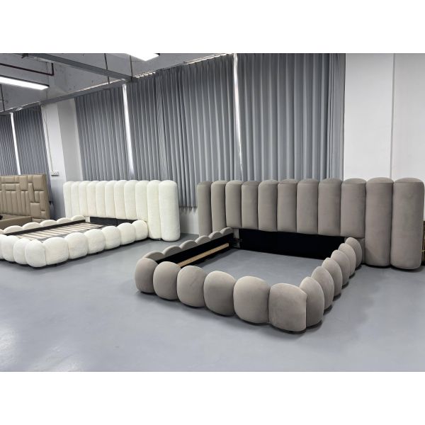 MOYI Designer Bedroom Bed Upholstered Double Minimalist Fabric Bed Queen Size Bed Frame Modern BED