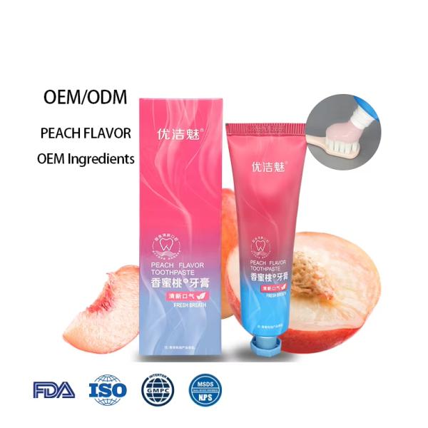 Custom Organic Peach Flavored Whitening Toothpaste Refreshing Mint Flavor Anti-Cavity Antibacterial Dentifrice Whitening