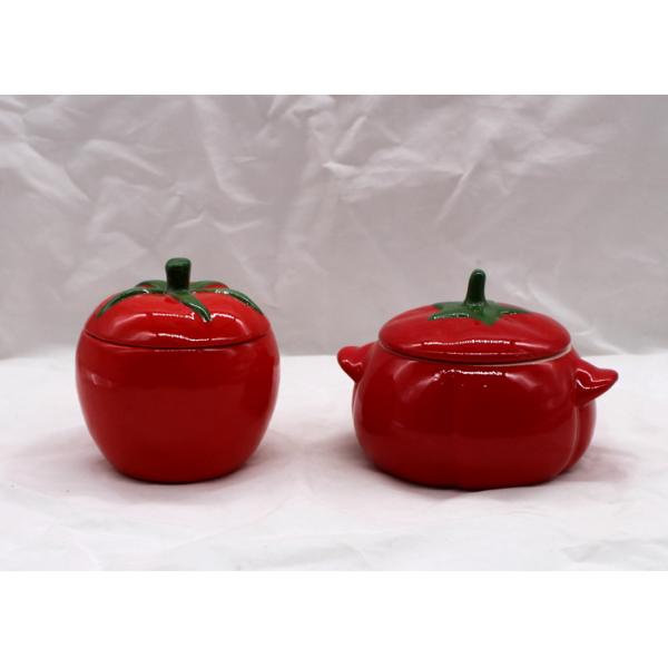 Dolomite Ceramic Food Canisters , Ceramic Sugar Jar Red Tomato Shape With Lid
