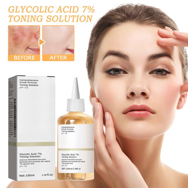 Solución tonificante de ácido glicólico de 7% para el tono facial para cuidado de la piel seca/grasa/sensible Exfoliante facial para adultos