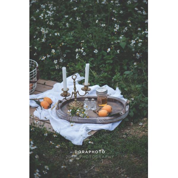 Metal Handled Wooden Serving Tray for Tea and Leisure Time Customizable