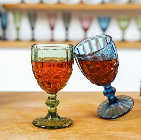 Embossed vintage style pink goblets impressioned glass colored goblet for event