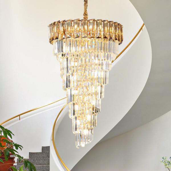 LED Spiral Luxury Crystal Golden Big Chandelier Duplex Building european crystal chandeliers(WH-NC-94)