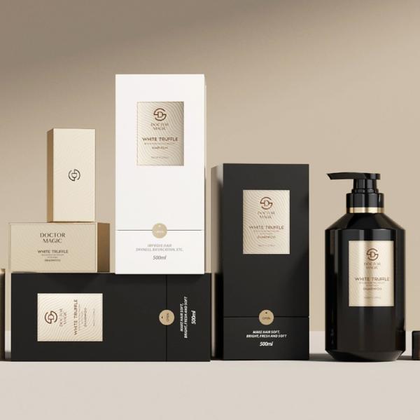 3 Bottle Rigid Roll on Perfume Box in Gold Black Luxury Cosmetic Packaging Box with Magnetic Closure