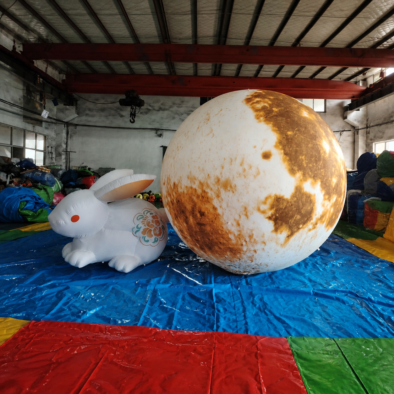 Commercial Illuminated Inflatable Moon and Rabbit Display Set with Custom Printing for Festivals Malls and Event Decorations