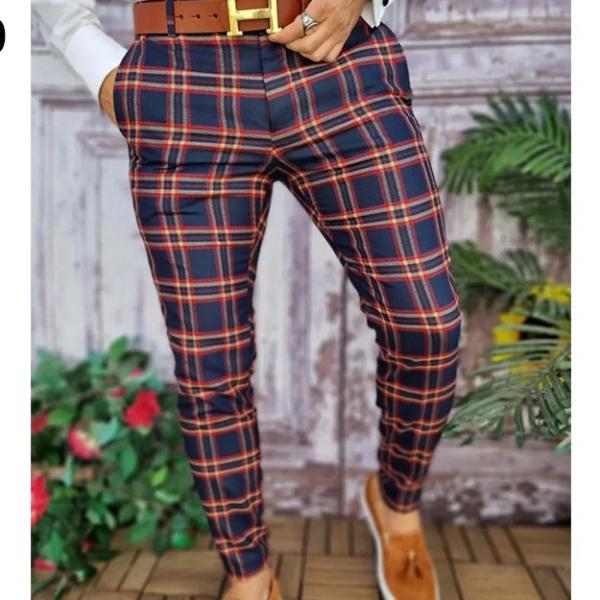 Light Wash Digital Print Polyester Trousers Multi-style Slim-fit Plaid for Casual Men