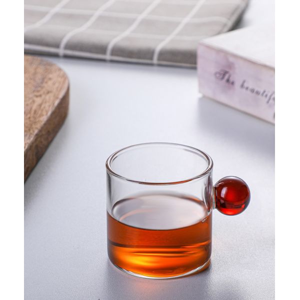 120ml Single Wall Glass Drinkware Breakfast Coffee Cups With Colored Ball Handle