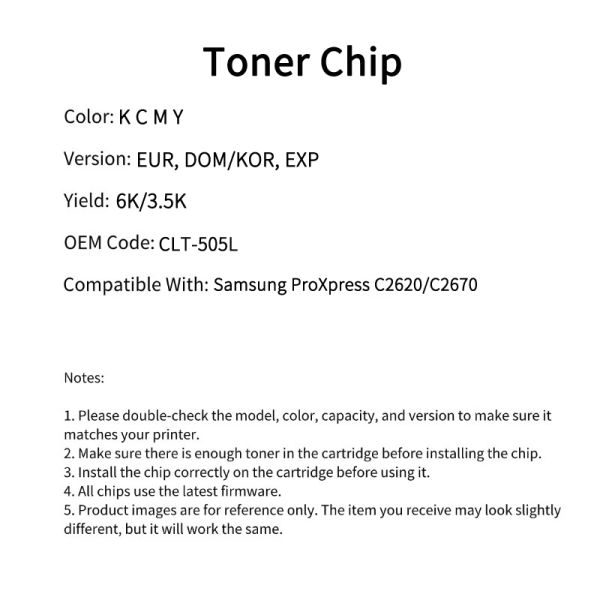 CLT-K505L Compatible Toner Chip For Samsung ProXpress C2620 C2670 Cartridge C505L M505L Y505L