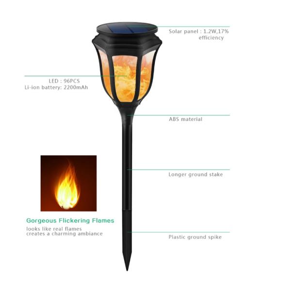 2020 Waterproof New Luxury Solar Flame Torch Lights Dancing Flame Flickering 96 LED Solar Garden Lawn Lamp for Outdoor D