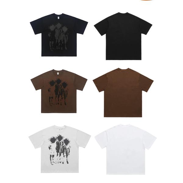 285g T-shirt homme à manches courtes en coton lourd avec imprimé de portrait de rue américain