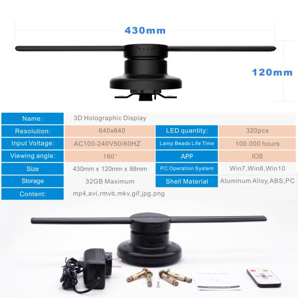 Indoor Advertising 430*430cm 3D Fan Hologram Projector 1200 r/min