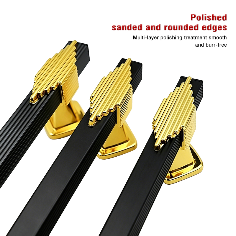 Black Fluted Aluminum Cabinet Pull Handle Gold Decor Plastic Base Drawer Bar Pull for Wardrobe Kitchen Cabinet Door