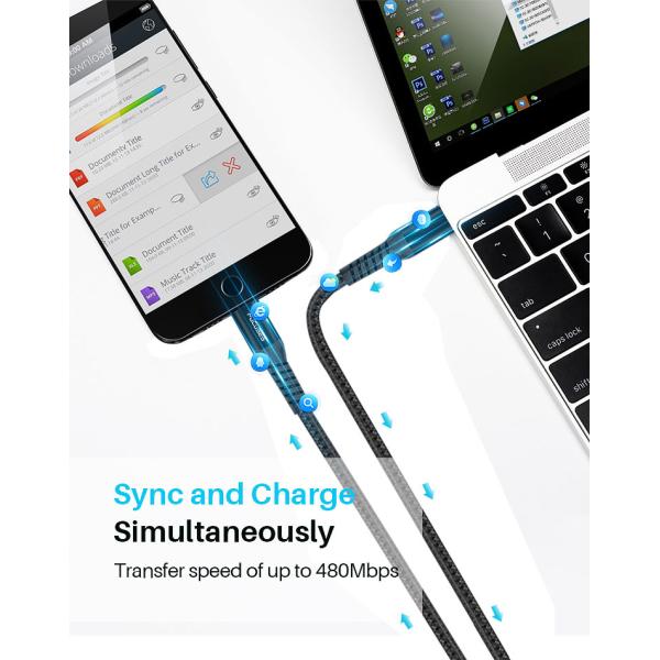2.4A FCC Nylon Braided USB Charging Cable MFI PD 15W