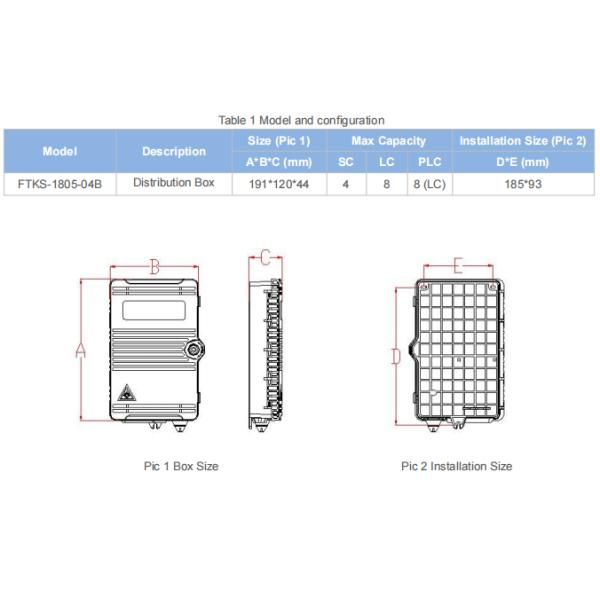 FTKS-1805-04B 4 Port Fiber Termination Box , FTTx Fiber Optic Distribution Box IP65