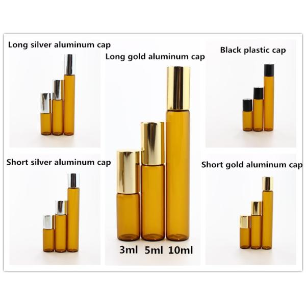 Empty Amber Perfume Glass Roll On Bottle 3ml 5ml 10ml With Metal Roller Ball