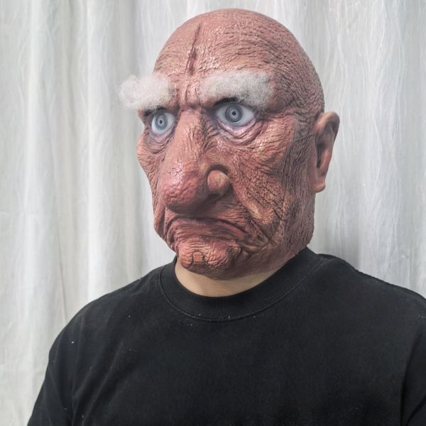 Realistic Old Man Latex Mask, Full Head Bald Elderly Mask with Wrinkles and White Eyebrows for Halloween, Cosplay, Party, Haunted House, Wholesale Latex Mask Manufacturer & OEM ODM Supplier