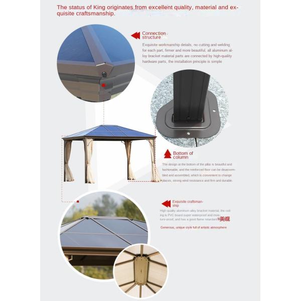 Aluminium Frame Outdoor Patio Gazebo Canopy Tent 3.65*3m For Relaxation