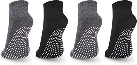 Diabetic Adults Men Women 4 Pairs Unisex Grip Socks for Yoga Home Workout Barre Pilates Hospital Non Slip