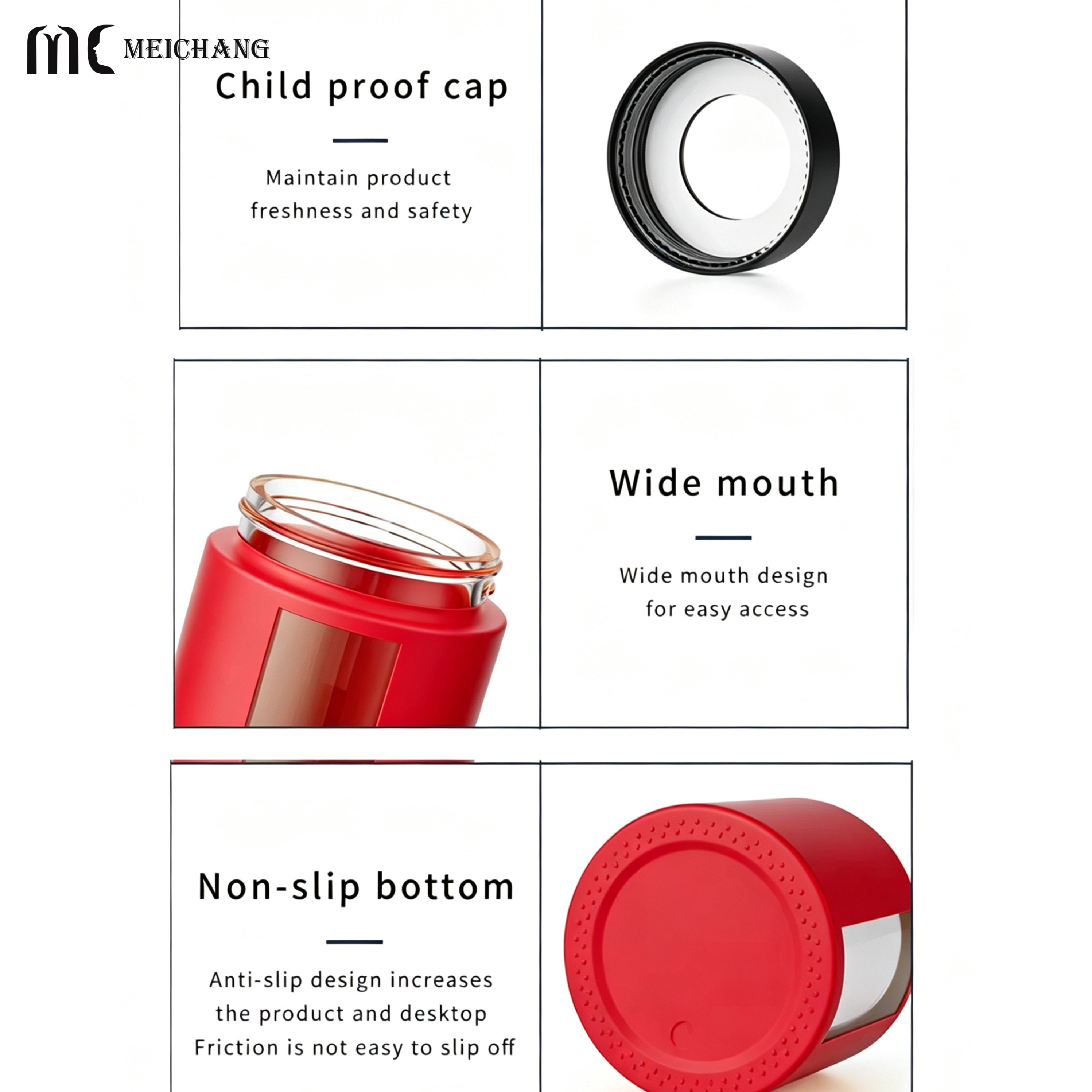 1oz 2oz 3oz 4oz Custom Child Resistant Glass Jar with Viewing Window & Magnifying Lid(MC-G-558)