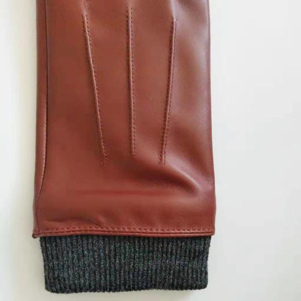 Fashion Knitted Cuffs Womens Soft Leather Gloves Eco - Friendly Red Color