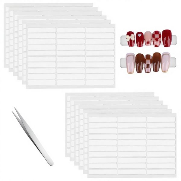 12 Sheets Double Sided Acrylic Nail Tape Clear Mounting Tape Press on Nails Nail Art Packaging Salon Supplies with Tweezers