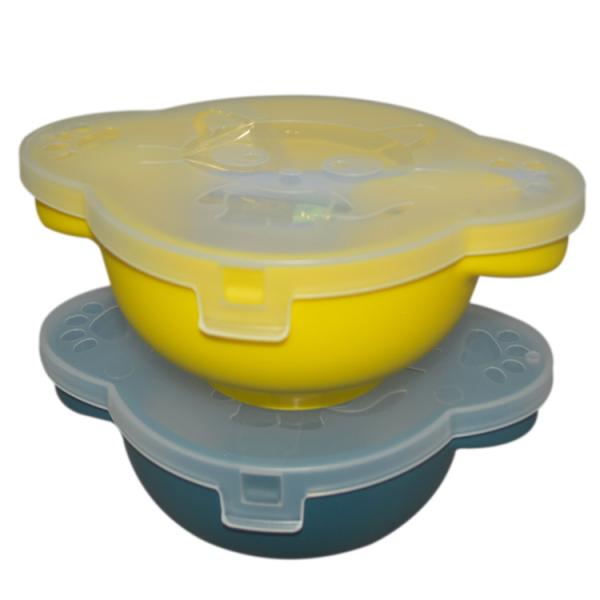 Reusable Baby Silicone Bowl Small Suction Silicone Divided Plate Spoon With Lid Set