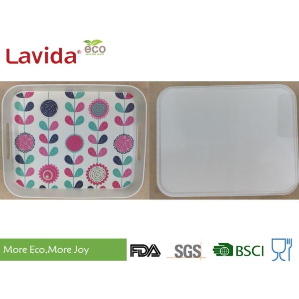 Food grade Home Professional Use Bamboo fibre Tray Plant Fibre Serving Tray with carrying side handles and decal prints