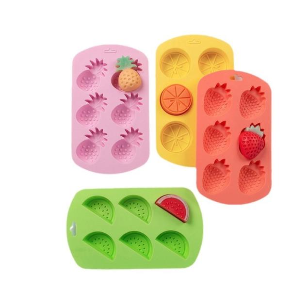 4 Pack Fruit Shaped Silicone Mold Pineapple Lemon Watermelon Strawberry Chocolate Candy Baking Mould 3D Summer Fruit Ice Mold For DIY Jelly Fondant Soap Gummy Cake Cupcake Topper Decoration