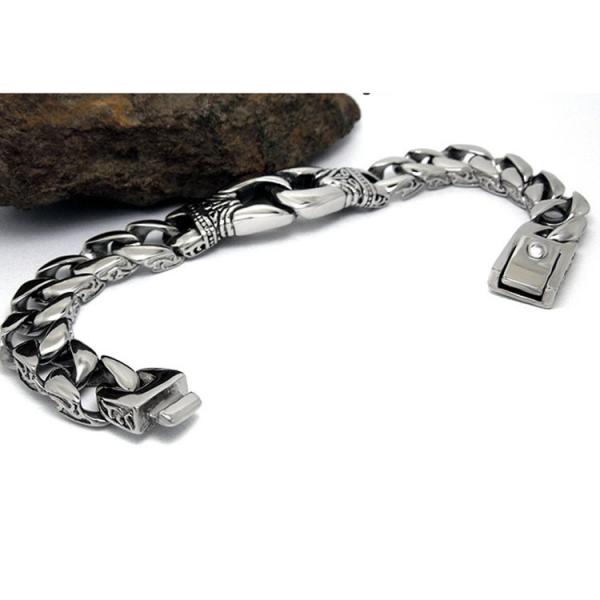 Antique Men's Titanium Stainless Steel  Curb Link Chain Buckle Bracelet 8.5 Inches (JCE204)
